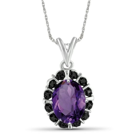 1.65 Carat T.W. Amethyst Gemstone and Accent Black Diamond Pendant, 18