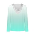 thumbnail image 4 of tklpehg Long Sleeve Shirts for Women Lightweight V-Neck Crochet Lace Trim Gradient Color Casual Loose Going Out Tops Tunic Tops Blouses (Mint Green,L), 4 of 5