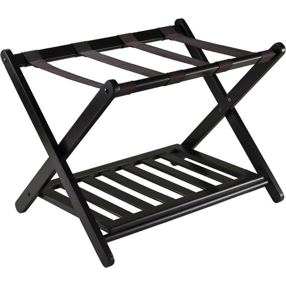 Reese Luggage Rack with Storage Shelf, for Guest Room, Bedroom, Foldable, No Assembly, Espresso