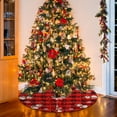thumbnail image 7 of 15.74'' Buffalo Plaid Christmas Tree Skirt Red&Black with White Snowflakes Snowman Pattern Rustic Farmhouse Christmas Tree Skirt Mat for New Year Xmas Party Decorations Home Yard Ornaments, 7 of 7