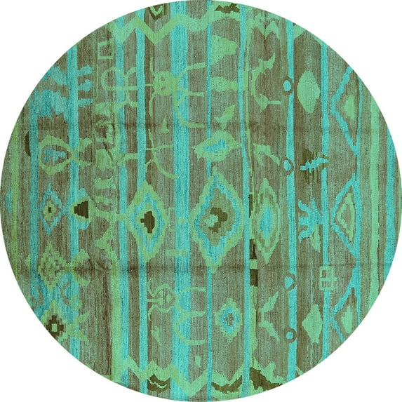 Ahgly Company Indoor Round Oriental Turquoise Blue Industrial Area Rugs, 5' Round