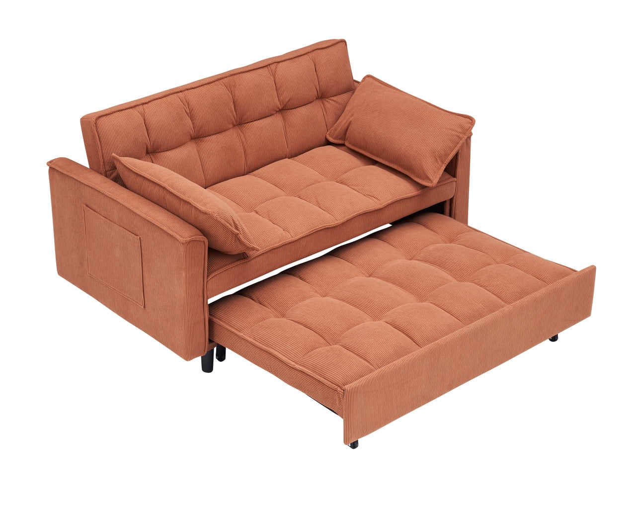 54.3" Corduroy Modular Sectional Sleeper Sofa,Loveseat with Pull Out Bed, Orange – Space-Saving Couch for Living Room, Guest Bed, Apartment