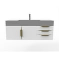 thumbnail image 2 of Amazon 48" White Wood Floating Vanity with Gray Top and Gold Trim, 2 of 8