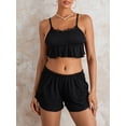 thumbnail image 2 of FEORJGP Women 2 Piece Summer Pajama Set Ladies Cute Loungewear Sleeveless Camisole Lace Patchwork Crop Tops and Elastic Shorts for Soft Sleepwear, 2 of 9