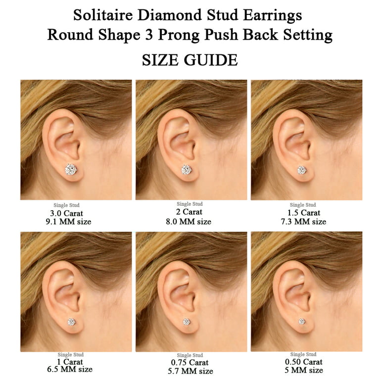 3 Stone Round Cut Push Back Earrings