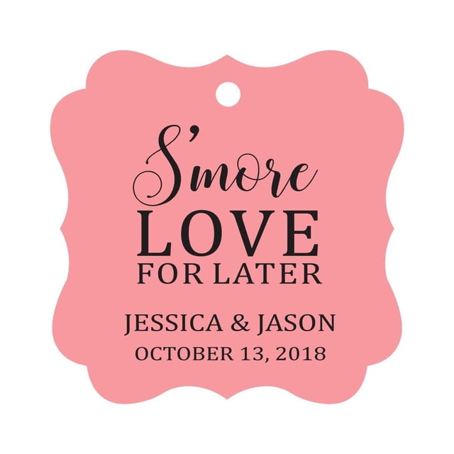 Darling Souvenir S'More Love For Later Tag Custom Favor Fancy Hang Tags -Peach Pink-50 Tags