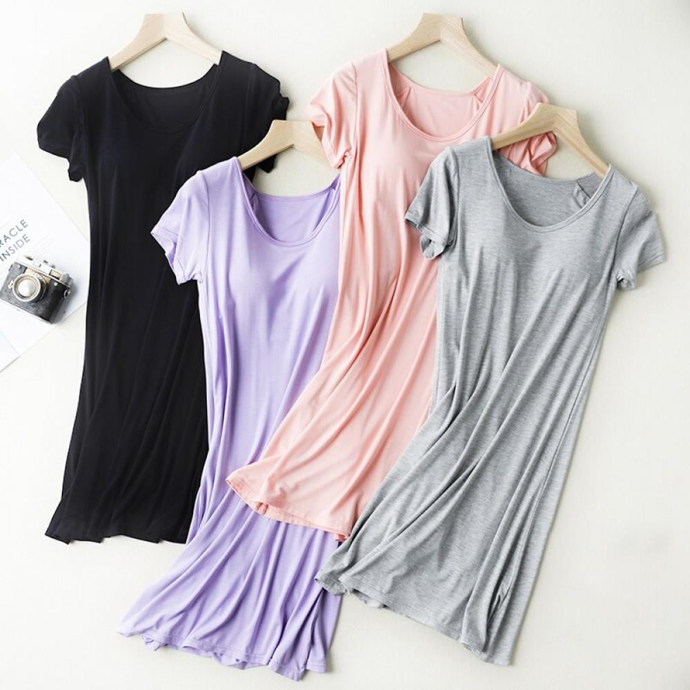 Sexqero Womens Nightgown Short Sleeve Nightshirt Button Down Sleepwear V-Neck Pajama Dress 