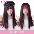 thumbnail image 1 of LM Cosplay Wig With Bangs Synthetic Straight Hair 24 Inch Long Heat-Resistant Pink Wig For Women, 1 of 7