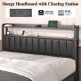 thumbnail image 5 of Bed Frame Queen Size with Starry Sky Lights and Charging Station, Upholstered Platform Bed with Storage Ottoman, Black, 5 of 9