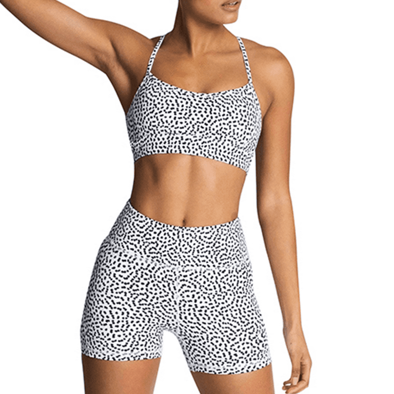 IBTOM CASTLE Women Workout Sets Yoga Outfits, Sports Bra and High Waist  Leggings Gym Clothes Tracksuit, 2-Piece XS White Polka Dots 