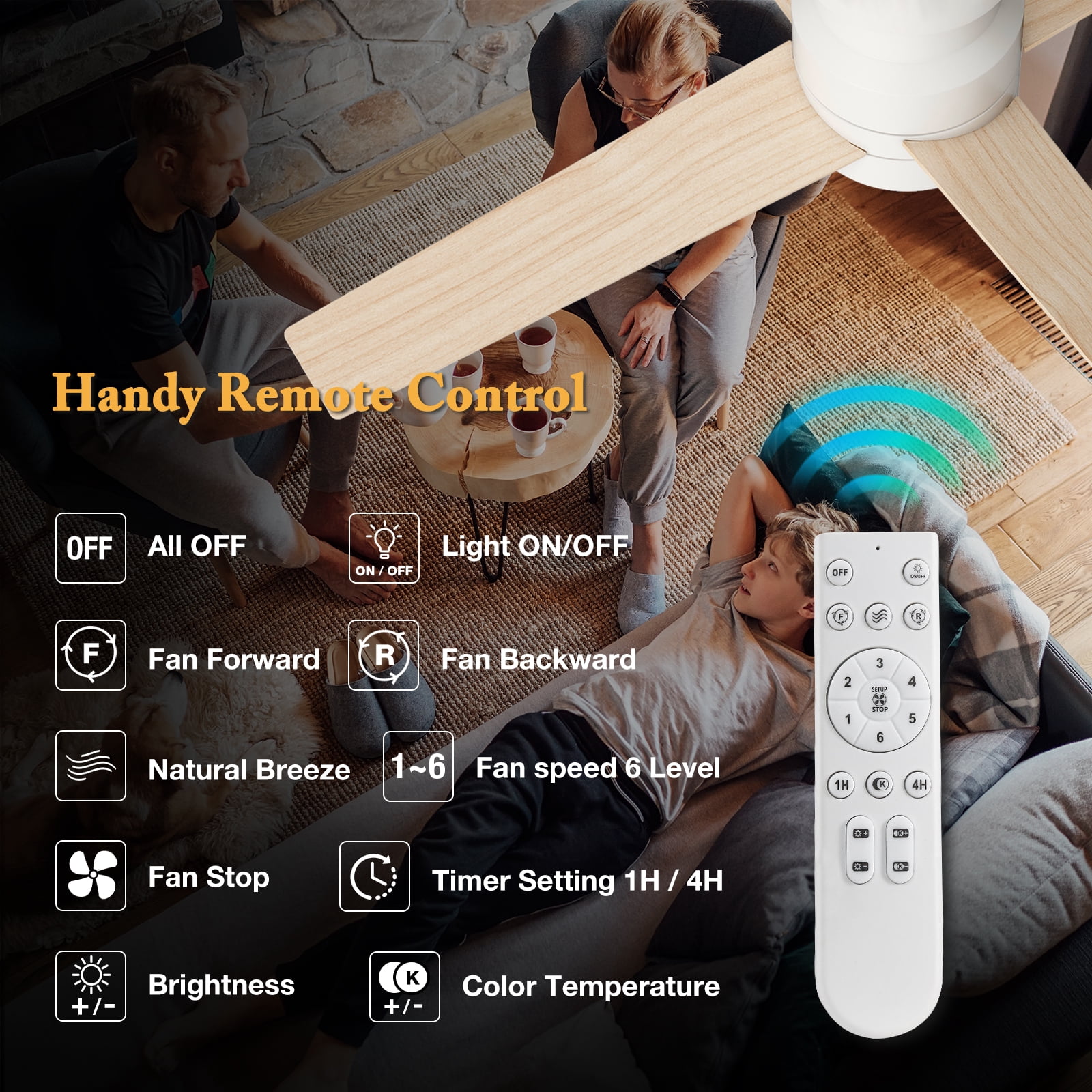 Warmiplanet 52" Modern Flush Mount Ceiling Fan with Light & Remote, White, Dual-Color Blades, DC Motor, 6 Speeds, 3-Color Light, Reversible, Timer