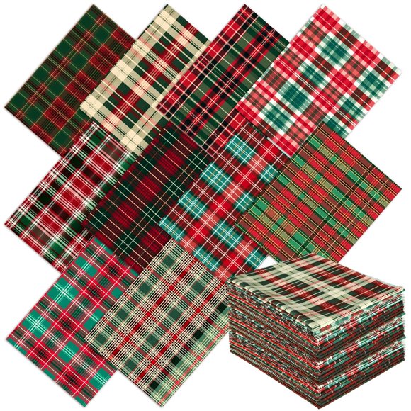 Tela Hahafelt vintage a cuadros navideños, 46 x 56 cm, 10 unidades