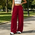 thumbnail image 6 of LEAVINGSUO Womens Wide Leg Sweatpants Fashion Solid Color Loose Elastic Waist Drawstring Strap Cargo Long Pants Red M, 6 of 7