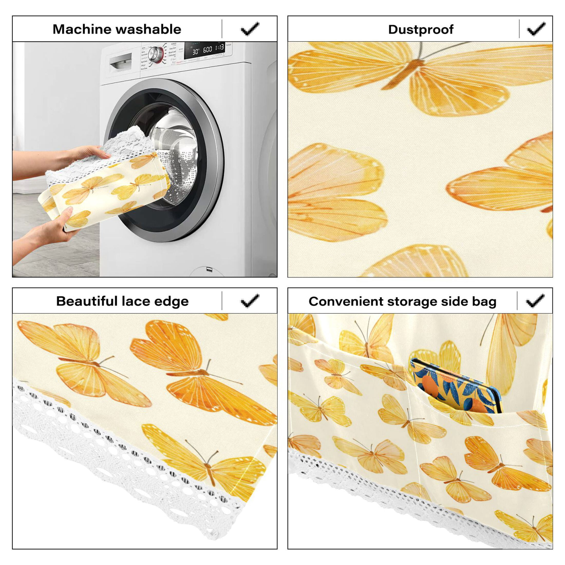 Wobogo Warm Yellow Butterfly Washing Machine Cover Dustproof Washer Dryer Cover Waterproof Laundry Room Decorative Protector
