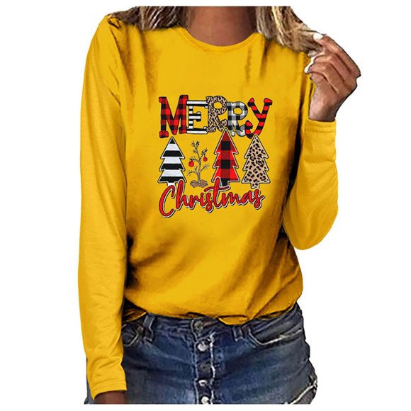 Merry Christmas Long Sleeve Tshirts for Women Funny Graphic Tshirts Trendy Loose Flowy Casual Tops