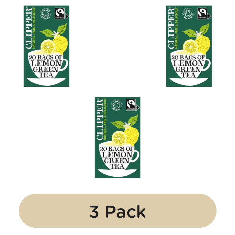 Clipper Organic Fairtrade Green Tea Bags with Lemon 20's, British Import (Pack of 3)