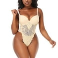 thumbnail image 2 of Elainilye Fashion Bodysuits for Women Tummy Control Shaping Crotch Fit Lace Tight Strap Bodysuit Shapewear,Beige, 2 of 9