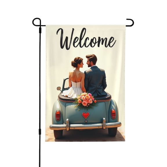 Welcome Bride And Groom Wedding Garden Flag 12 X 18 Inch Vertical Double Sided, Anniversary Holiday Party Yard Outdoor Decor