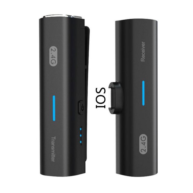 Microphone Lavalier Sans Fil 2.4g Réduction de Bruit Portable Enregistrement Audio Vidéo Mini Micro pour IOS 1 à 1