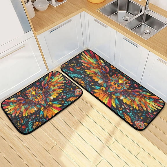 Kitchen Rugs and Mats【2 PCS】Non Skid Colorful Bird Creative Kitchen Mat