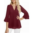 thumbnail image 5 of Ladies Tops and Blouses Women's Fashion Casual Seven Point Flared Sleeve Double Chiffon Waist Solid Color V Neck Top Long Sleeve T shirt Women, 5 of 6