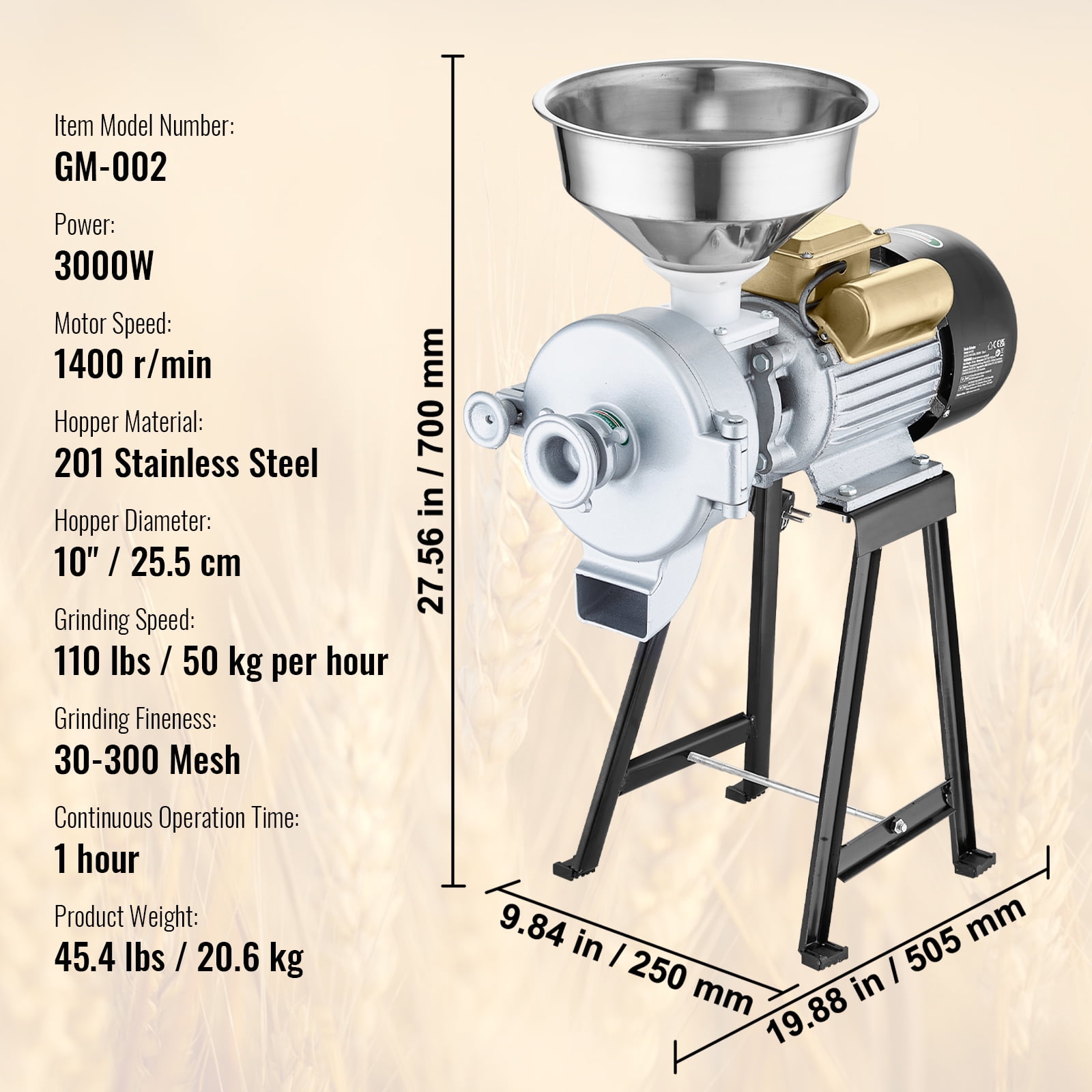 VEVOR 3000W Electric Grain Mill Grinder 110V Spice Grinders Corn Wheat Flour Cereal Mill Wheat Grinders & Dry & Wet Grinder