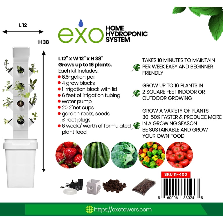 ExoTower 4 Tier Hydroponic Tower Kit - Indoor/Outdoor Vertical