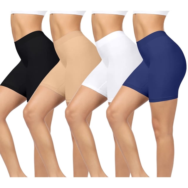 Lot de 4 Shorts pour Femmes sous Robe, Anti-Frottement Sans Couture Lisse Boyshorts Culottes Rehausse-Fesses Boxeurs pour Femmes