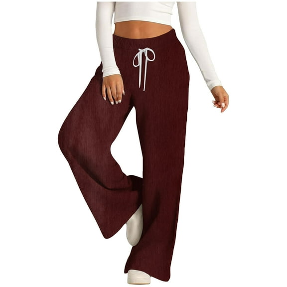Annhoo Sweatpants for Women Corduroy Wide Leg Drawstring Soft Elastic Waist Casual Pants Work Loose Baggy Trousers with Pockets