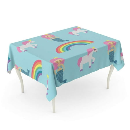 KDAGR Mermaids Unicorns and Rainbows on Blue Holidays Cute Baby Tablecloth Table Desk Cover Home Party Decor 60x104 inch