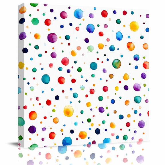 Wall Art Prints, Colorful Polka Dot Framed Canvas Prints for Bedroom Living Room Bathroom Office, Rainbow Color Polka Dots Abstract Gallery Wrap Wall Art Poster for Gifts Home Decor 28"x28"