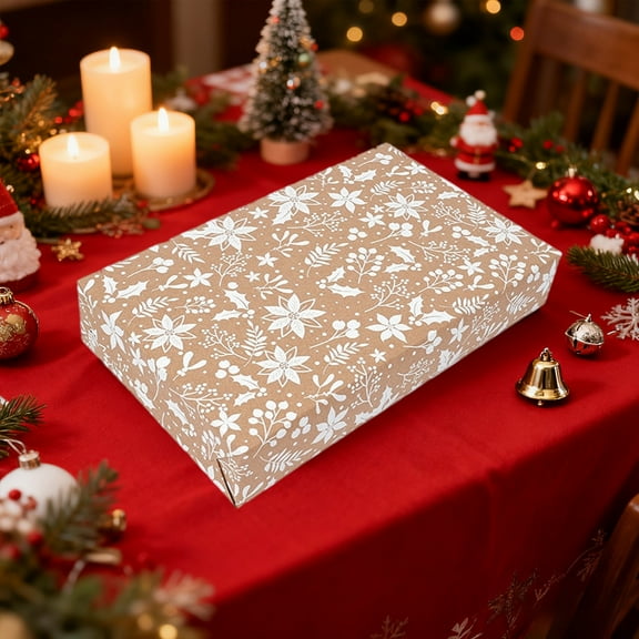 DAMAI Christmas Vintage Brown Kraft Gift Wrapping Paper, Coquette Bowknot Gift Wrap Paper for Christmas Winter Valentine's Day, Birthday, Wedding, Anniversary, 17 Inch X 9.8 Feet