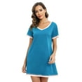 thumbnail image 5 of Women's Short Sleeve V Neck Sleepshirts With Pocket Ladies Home Pajamas Soft Comfy Nightdress,Lightweight Fabric,S-3XL,Blue, 5 of 6