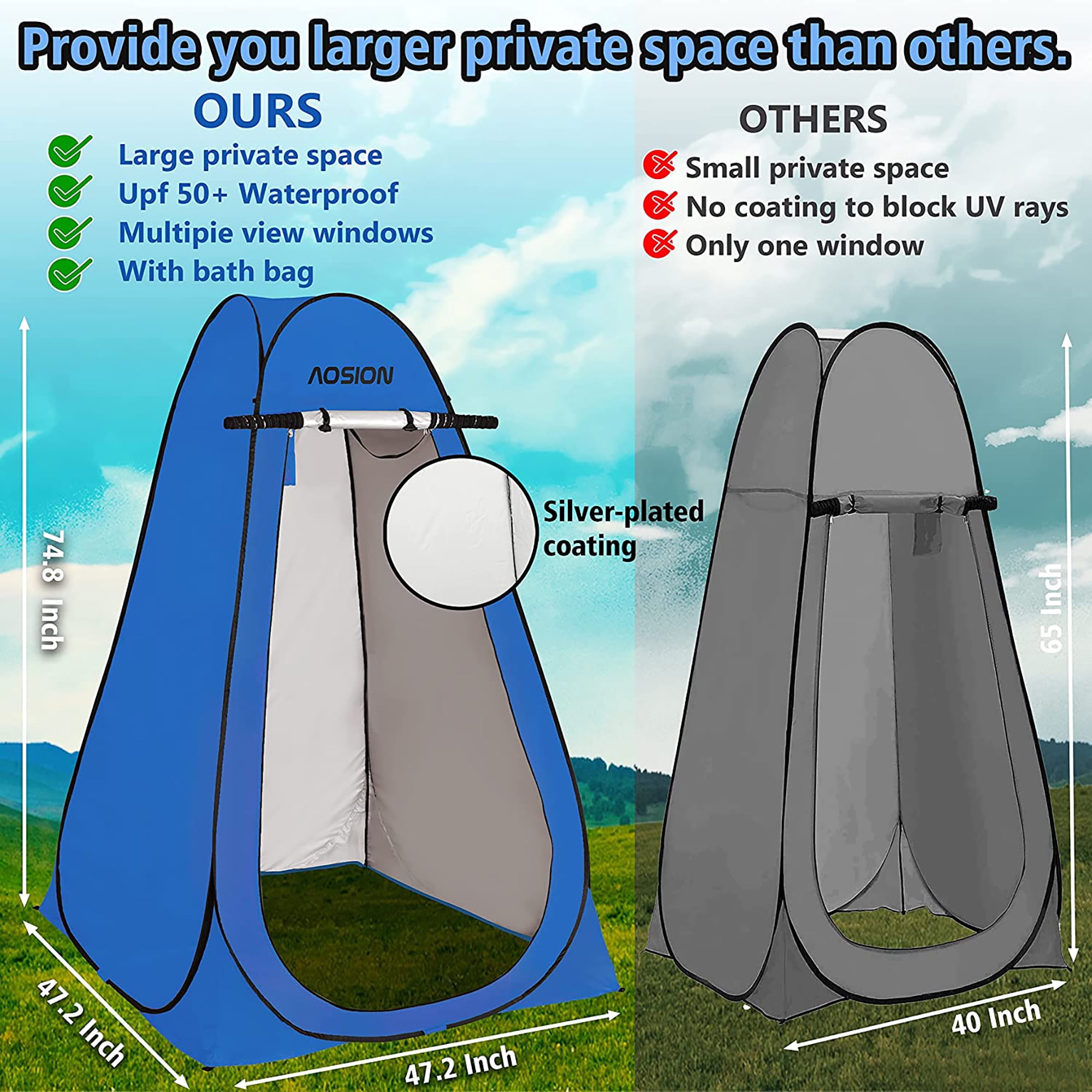 Pop Up Shower Camping Tent, Outdoor Privacy Camp Toilet Tent, Portable Dressing Room with Carrying Bag, Bath Bag for Camping, Hiking