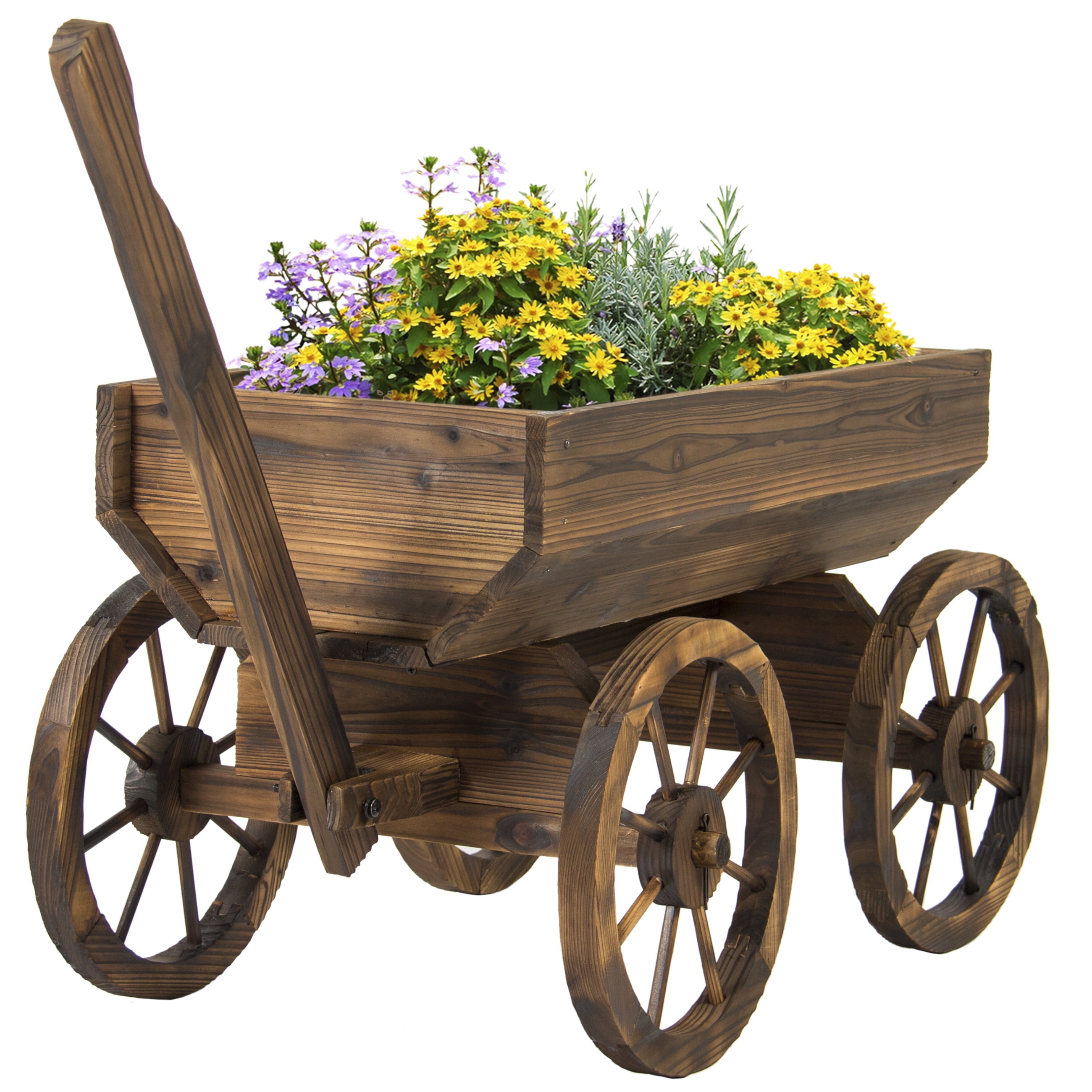 Best Choice Products Wood Wagon Planter Brown Walmart Com