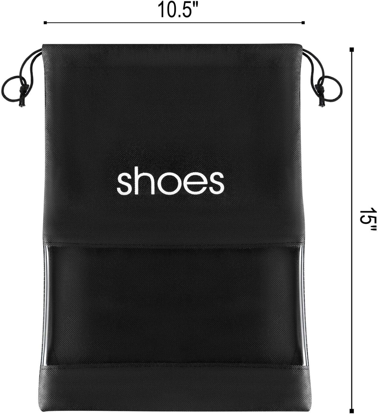 Shoe Storage Bag Organizer See Through Black Color 6 Pack - 15" x 10.5" - Shoes Travel Bags with Drawstring and PVC Window to Identify Shoes - Ideal for Home Guest Room Travel Bag