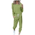 thumbnail image 2 of Outfmvch Workout Sets Two Piece Sets for Women Joggers for Women Long Sleeve Crewneck Tops Long Pants Tracksuit Sweatsuits Lounge Sets for Women Workout Sets for Women Z Green L, 2 of 8
