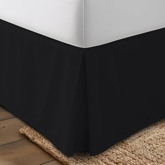 Queen Bed Skirt - Soft Quadruple Pleated Ruffle - Easy Fit with 16 Inch Tailored Drop - Hotel Quality, Shrinkage and Fade Resistant (Queen, Black)