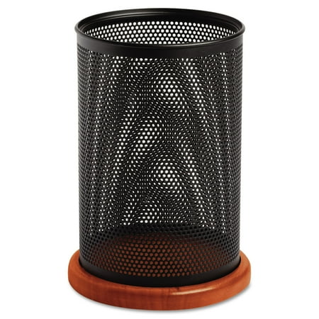 Rolodex Distinctions Jumbo Metal and Wood Pencil Cup, 4 1/2 dia. x 6 1/2, Black/Cherry
