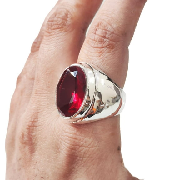 Garnet Mans Ring, Natural Garnet Ring, January Birthstone, Silver Jewelry, 925 Silver Ring, Birthday Gift, Heavy Mens Ring, Arabic Design, Ottoman Style Ring, Christmas, Turkey Mens Signet Ring