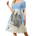 thumbnail image 2 of Mujer de moda con labios rojos, elegante sombrero y vestido color café de manga corta, vestidos de fiesta, vestidos de mujer, 2 of 7