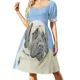 thumbnail image 2 of Mujer de moda con labios rojos, elegante sombrero y vestido color café de manga corta, vestidos de fiesta, vestidos de mujer, 2 of 7
