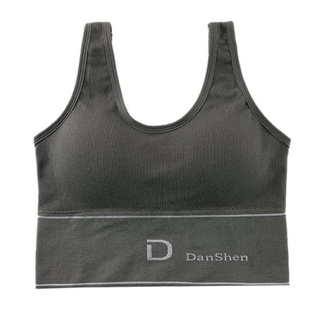 

Thread U Back Wide Hem Padded Sport Bra Funny Letter Print Breathable Skin Friendly Fitness Underwear Gray