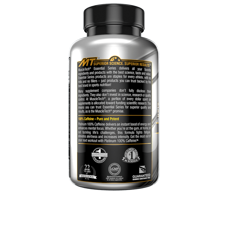 MuscleTech Workout Enhancer, 100% Pure Caffeine Pills for Energy & Focus,  125 Capsules