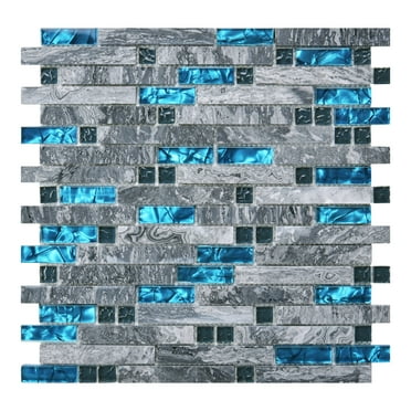 Art3d Decorative Stone Glass Tile 12"x 12" for Kitchen Backsplash or Bathroom Backsplash (5-Pack)