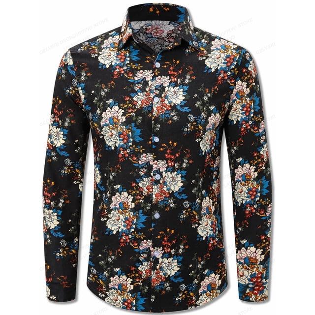 Camisas para hombre Camisas de moda para hombre Camisas hawaianas de manga larga Blusas de playa con flores Ropa para hombre Camisas para hombre Blusas Voion para hombre