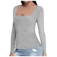 thumbnail image 2 of Women's Solid Color Casual Fashion Sexy Square Neck T-Shirt Soft Comfortable Breathable Daily Wear Stylish Top, 2 of 6