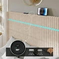 thumbnail image 5 of VanAcc Queen Bed Frame with LED Lights Charging Station, Corduroy Upholstered Platform Bed Frame with 60" Tall Wingback Headboard/Beige, 5 of 8
