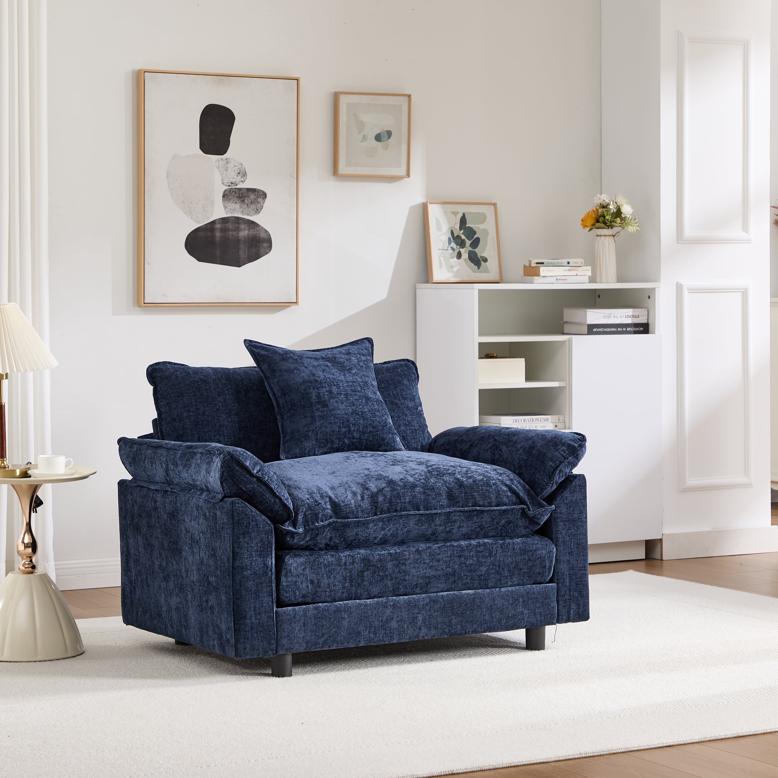 44.5" Accent Chair with Ottoman Club Chair Chenille Upholstered Armchair
