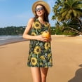 thumbnail image 3 of Naloa Sunflowers Print Women's Summer Spring Casual Beach Sundress,Vacation Sleeveless Tank Crewneck Loose Dresses, 3 of 7